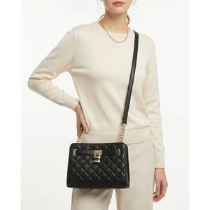 Call It Spring - Black Quilted Shoulder‎ Bag Lock Chain Strap Crossbody Purse